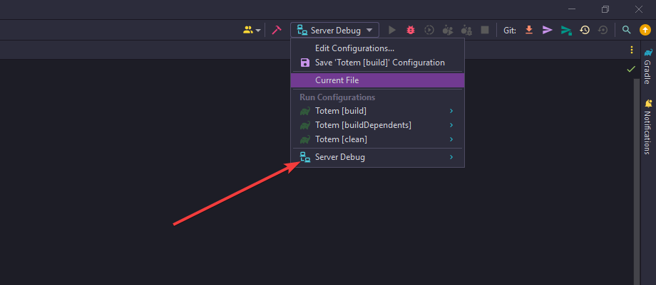 Selecting the run configuration